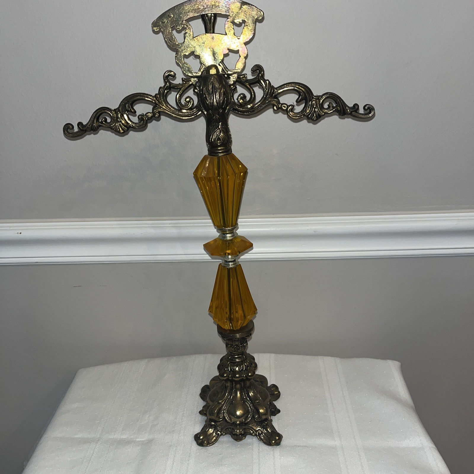 Vintage Cast Metal Arms Of Justice Scale Ornate Acrylic Gold