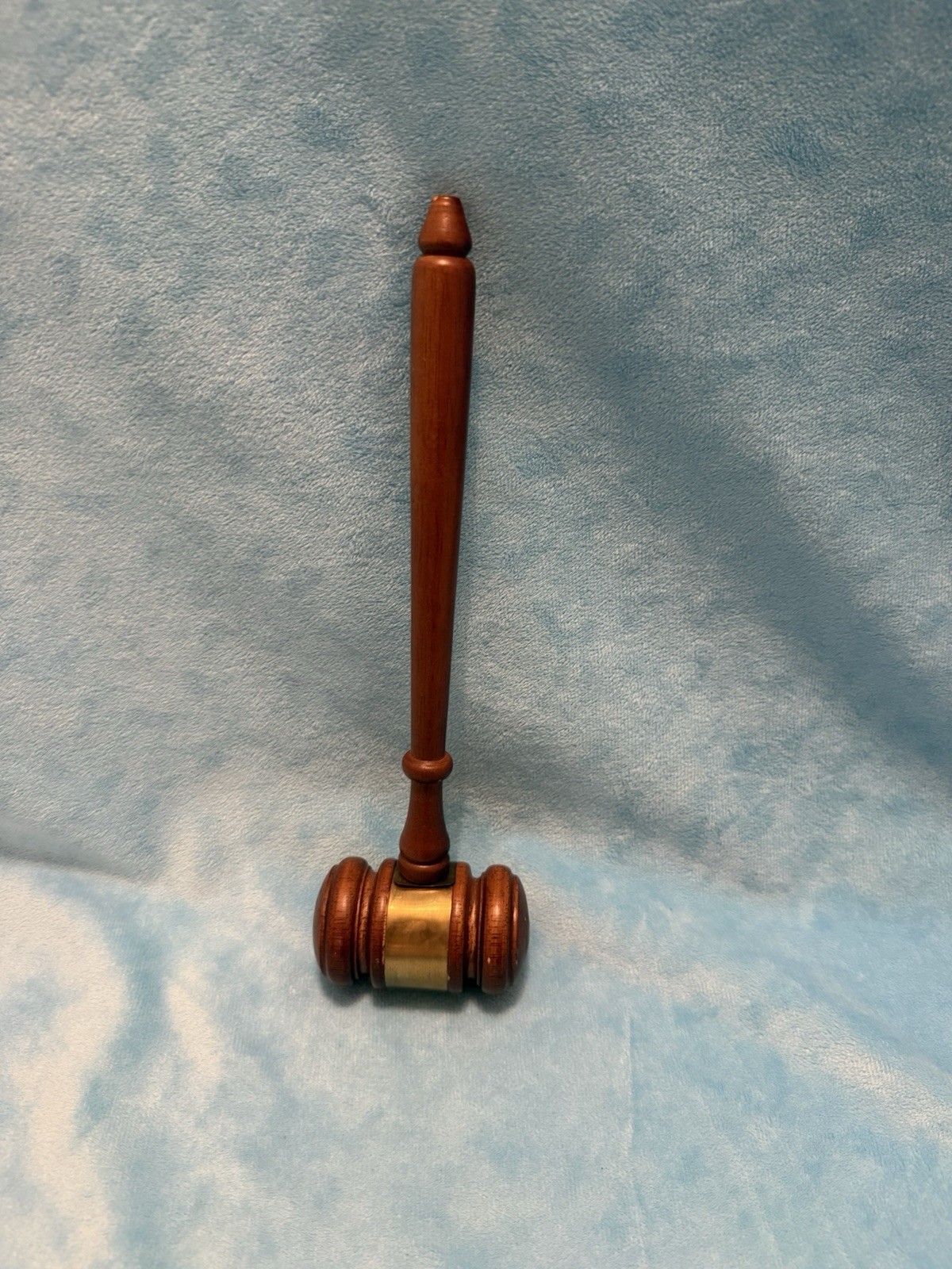 Genuine Vintage Wooden Judge’s Gavel Mallet 1990’s 10 Inch Walnut Gold Band