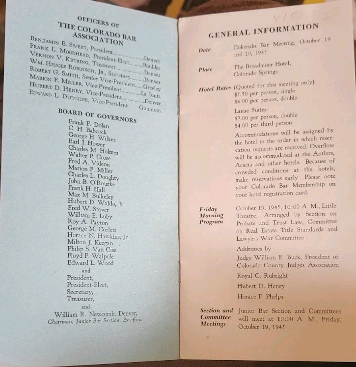 Vintage Program 48th Annual Meeting Of The Colorado Bar Association 1945