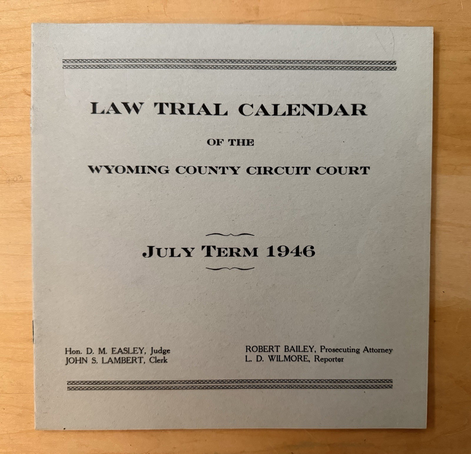 Wyoming County Circuit Court Legal Document 1946 Lawyers & Legal Theme