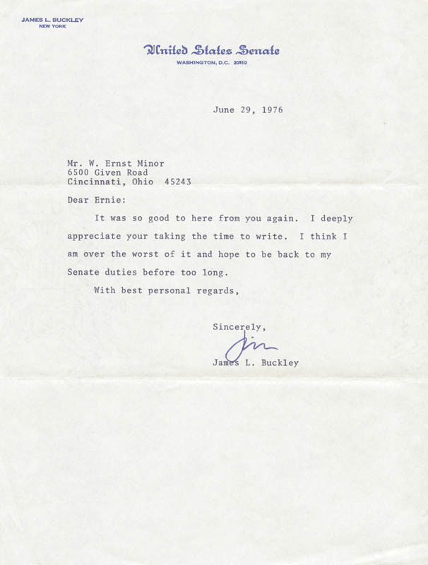 JAMES L. BUCKLEY – TYPED LETTER SIGNED 06/29/1976