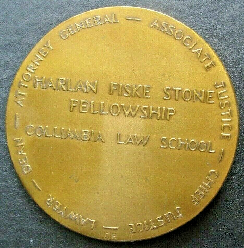 Columbia University Law Harlan Fiske Stone Fellowship Bronze Medal Medallic Art
