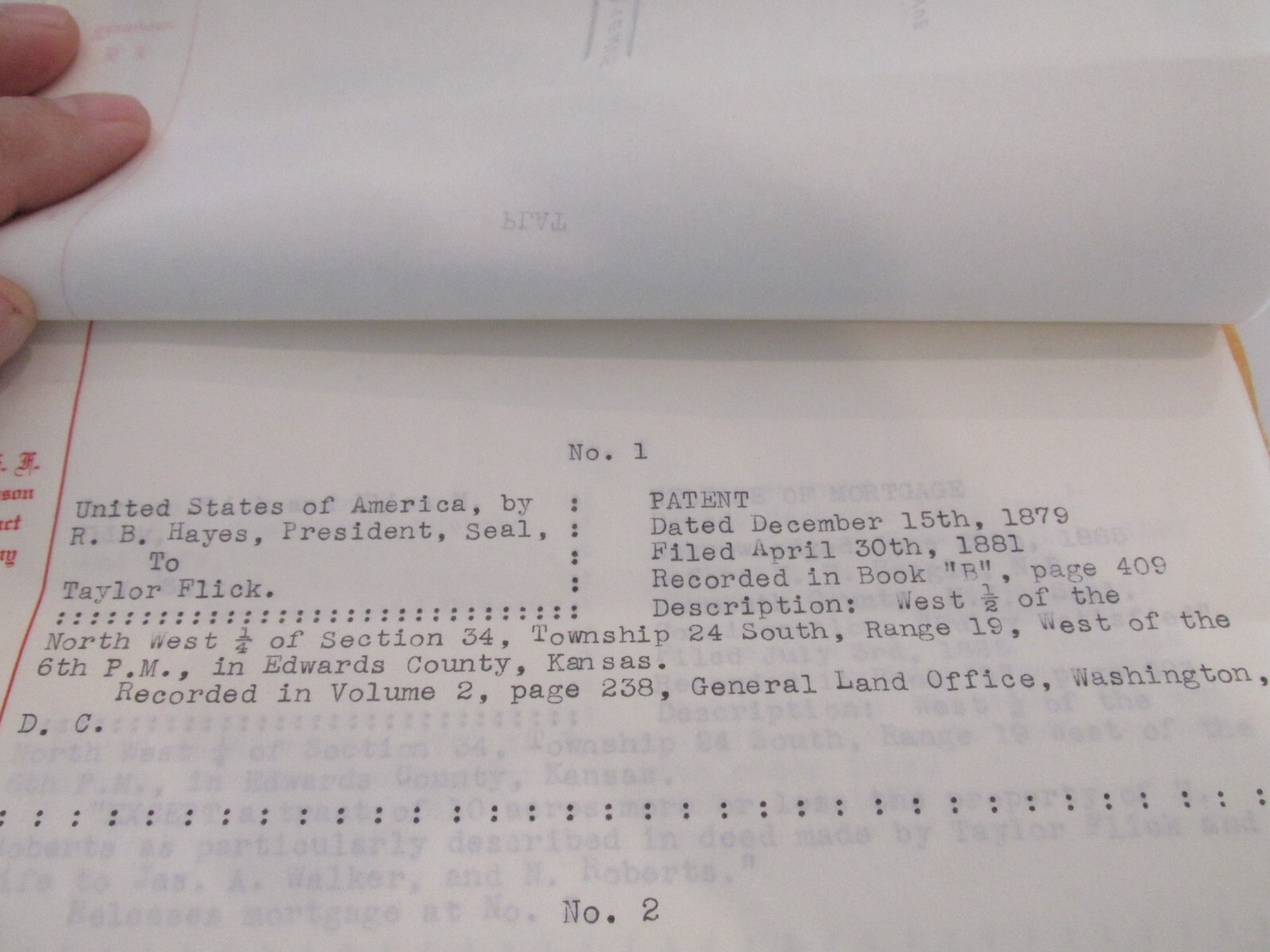 ABSTRACT TITLE FOR LAND IN KINSLEY FROM 1879 to 1983