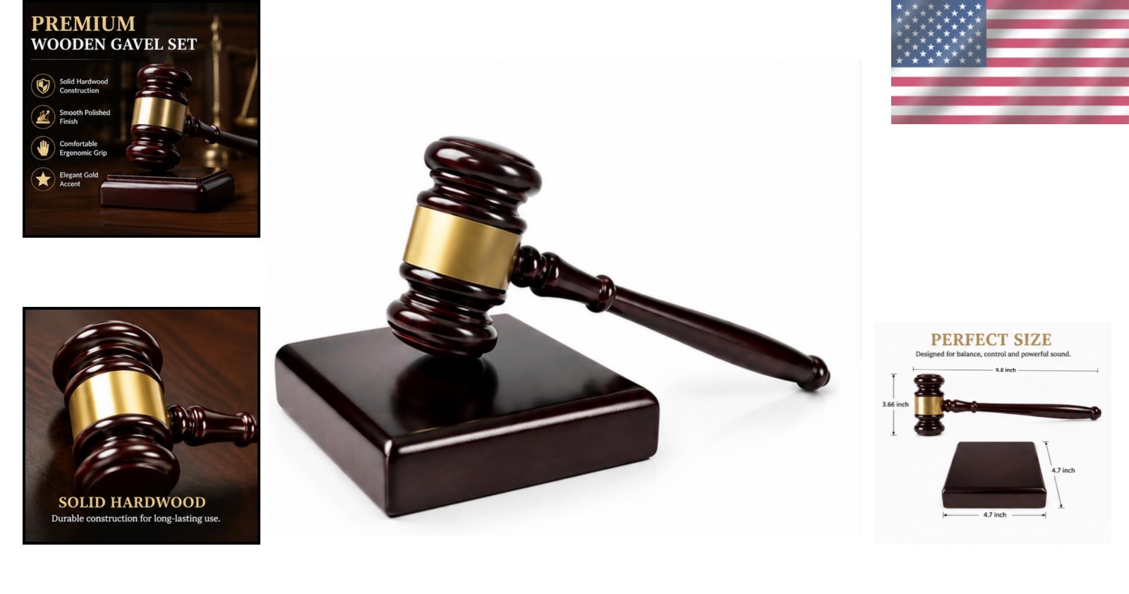Crafted Hardwood Gavel and Sound Block – Exquisite Desk Accessory for Executives
