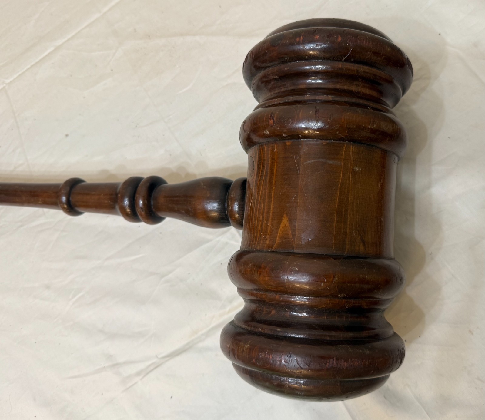 HUGE vintage handmade carved turned wooden solid wood judge auction gavel large