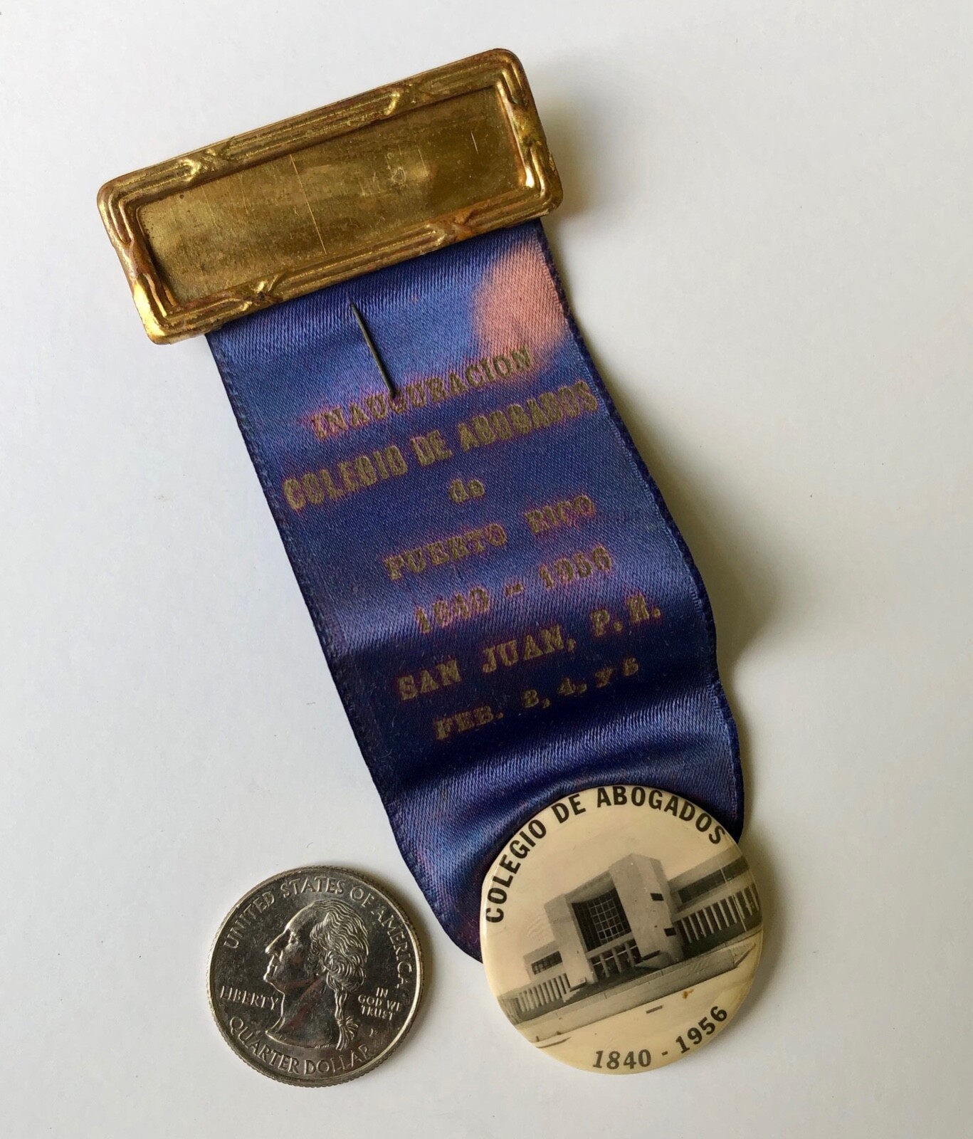 1956 Pin Ribbon Inauguracion Colegio De Abogados Real Photo Miramar Puerto Rico