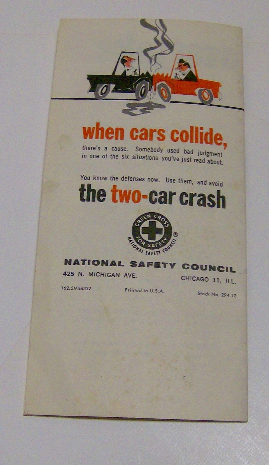 vintage 1960s TRAFFIC National Safety Council brochure TWO CAR CRASH automobile