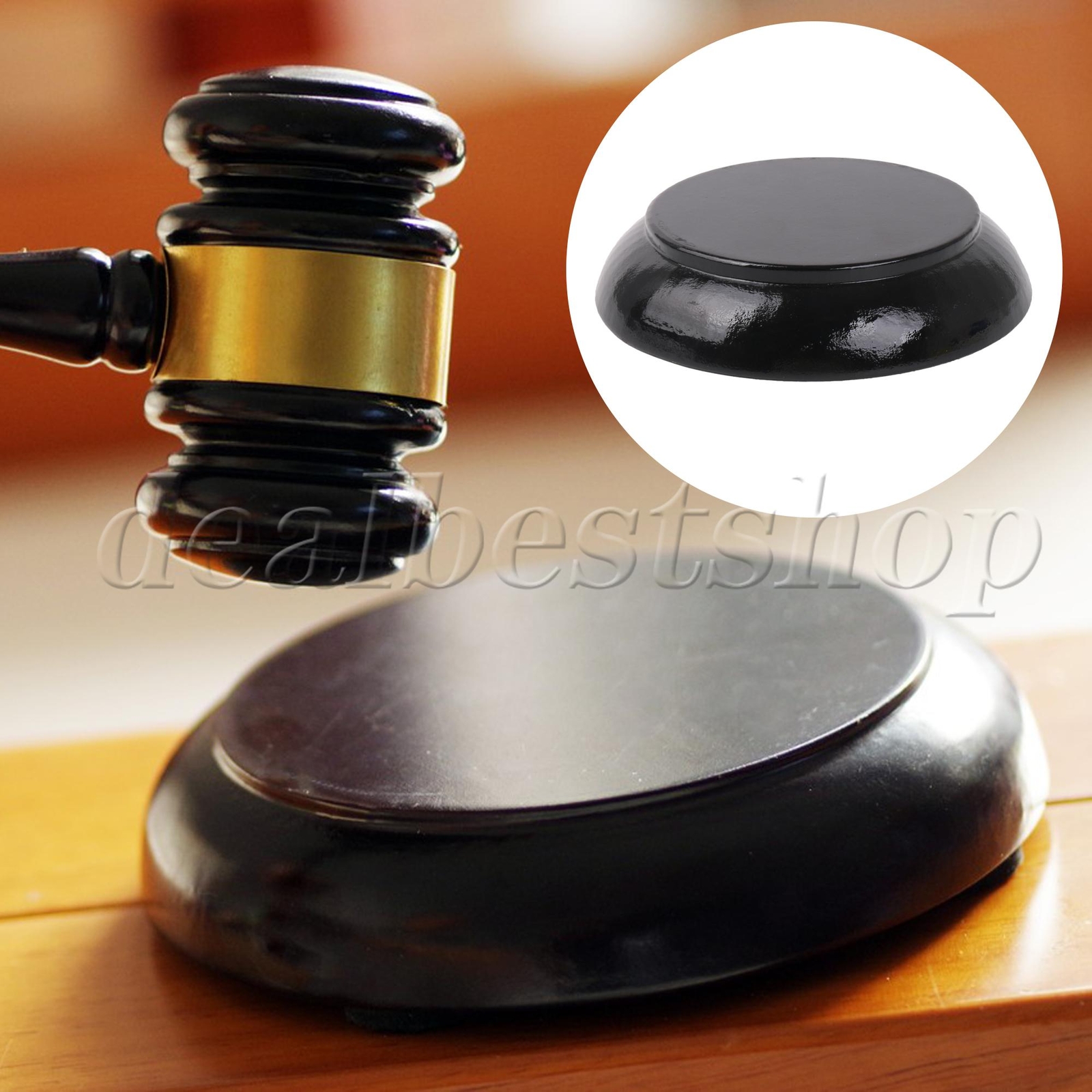 Wood Gavel Sound Block for Auction and Meetings Black Round 4.84″x1.02″