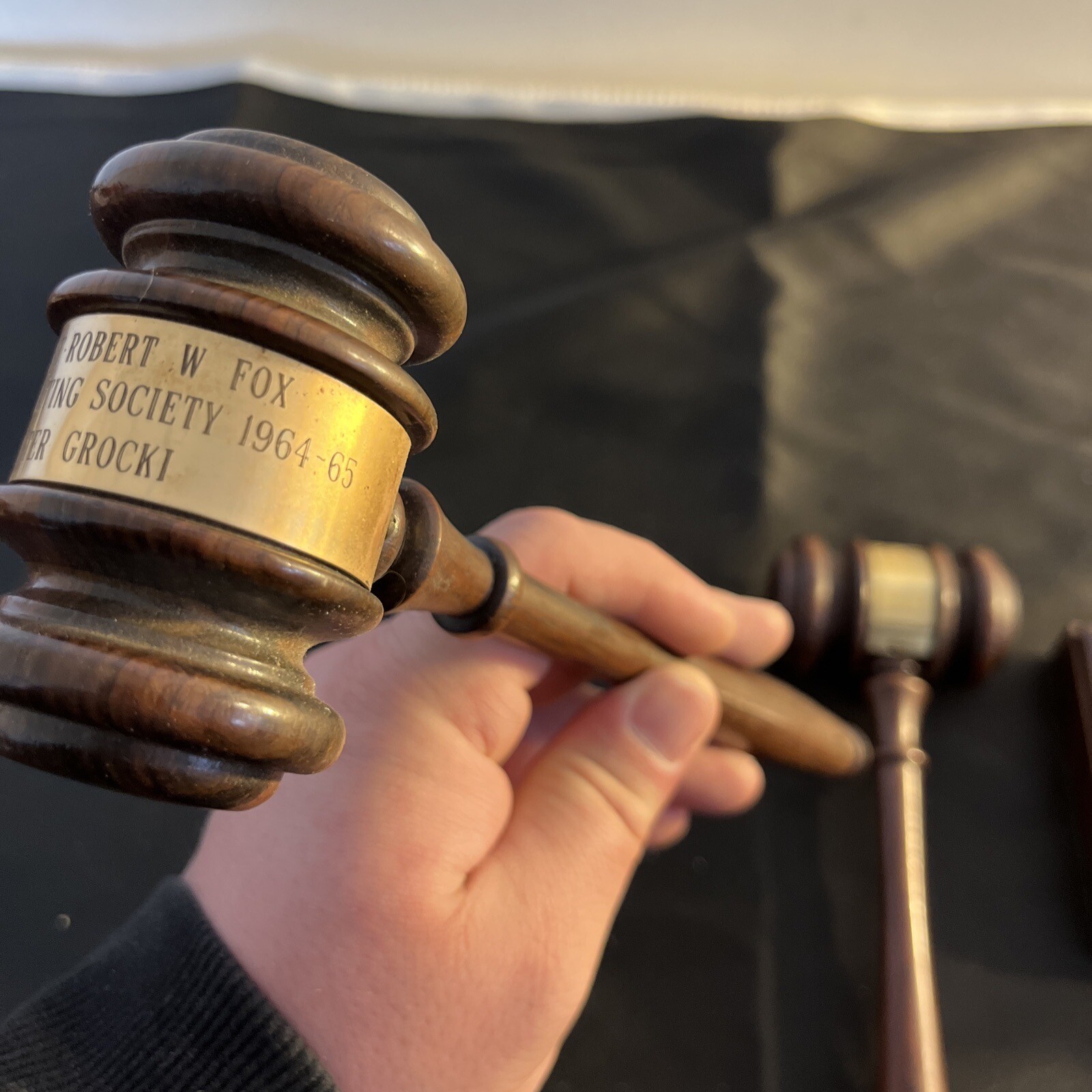 Pair Vintage Debate Team 1960s Wooden Authentic Gavel 10.5” With Base