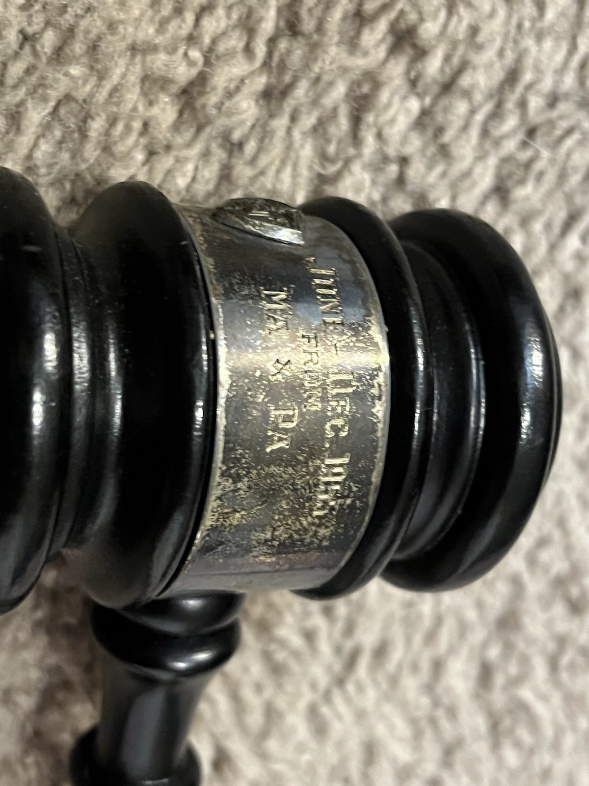 Vintage Wooden Judge Gavel w/ Engraved Metal Band & Box Court Legal Decor