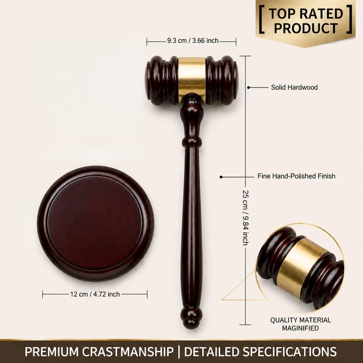 Wooden Gavel and Sound Block Set Wine Red Judge Law Court Auction Gift