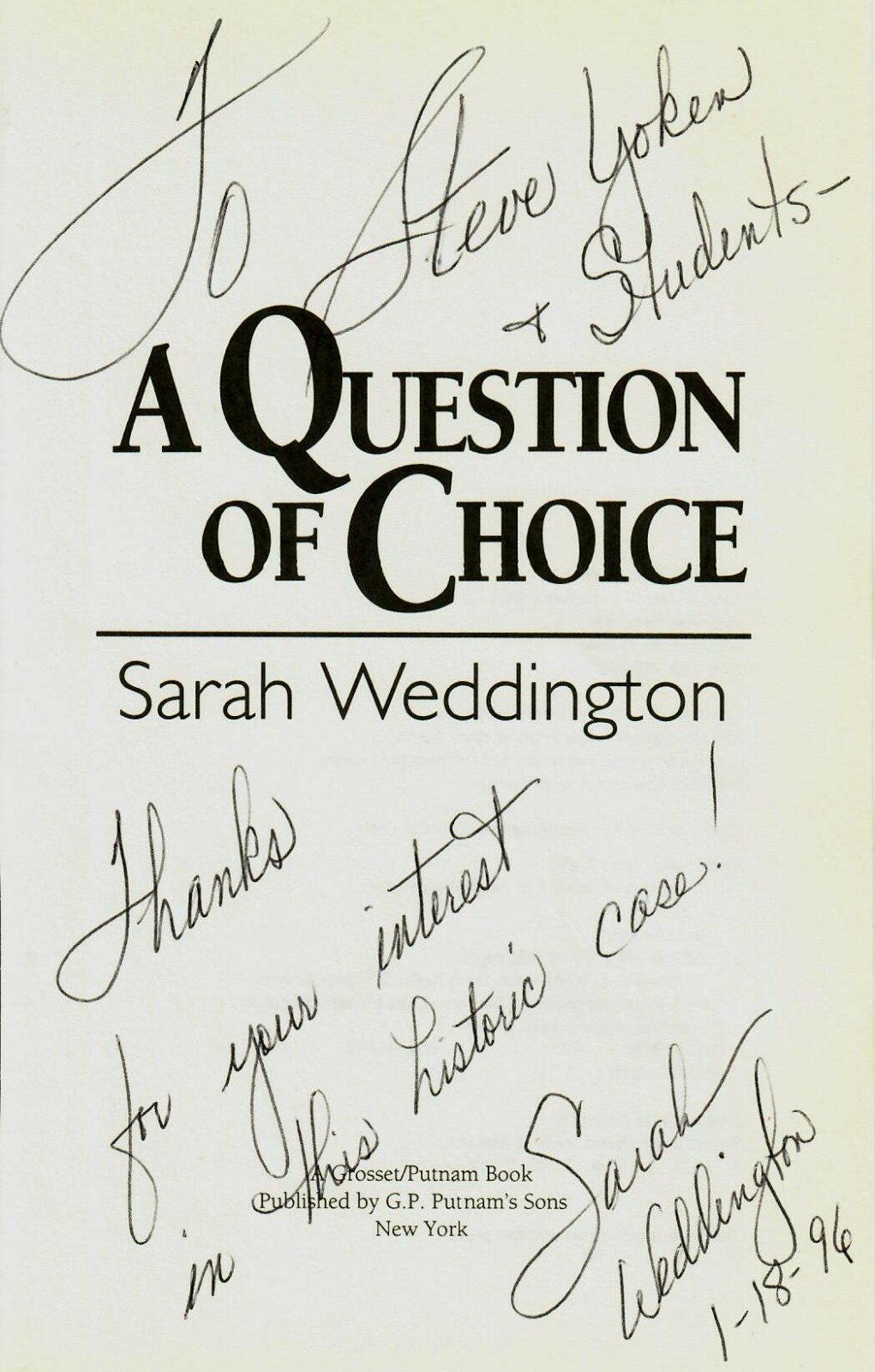 RARE! “Roe V Wade» Sarah Weddington Hand Signed 5X8 Program Cover COA