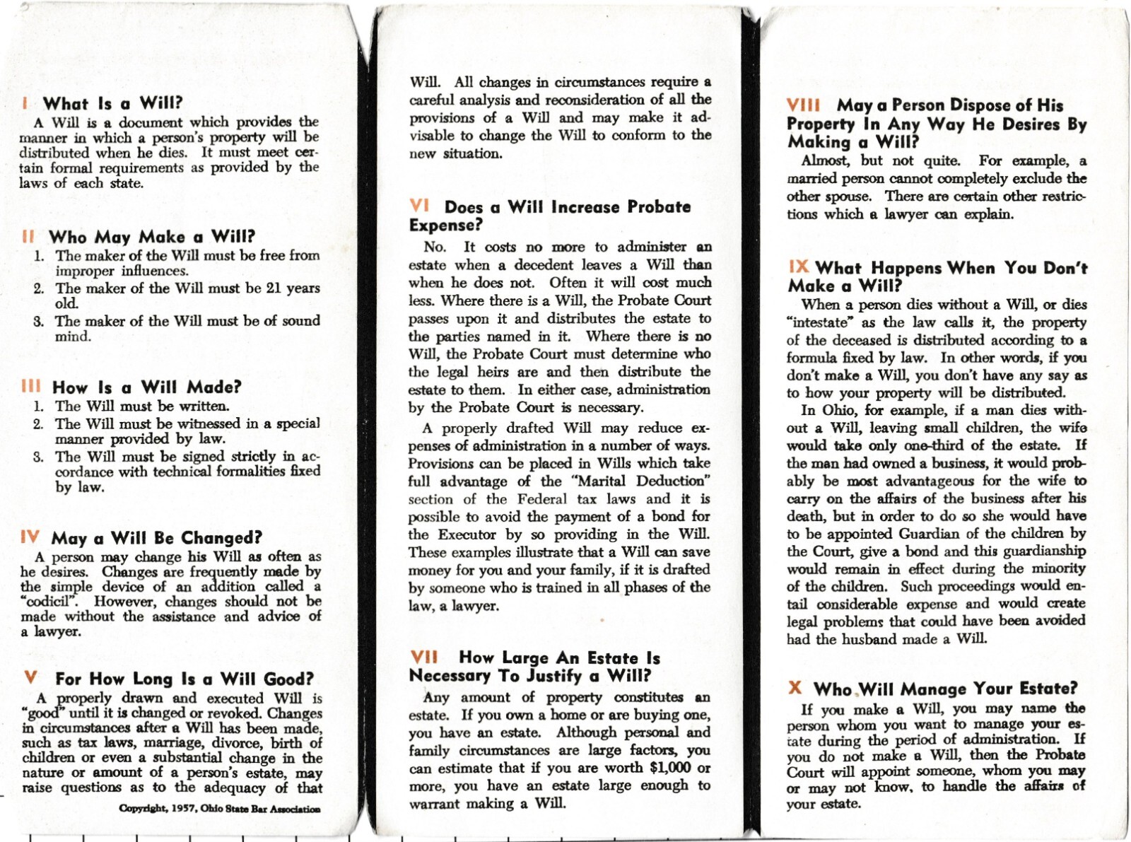 1960s Do You Need a Will Informative Pamphlet Ohio State Bar Association 11th Av