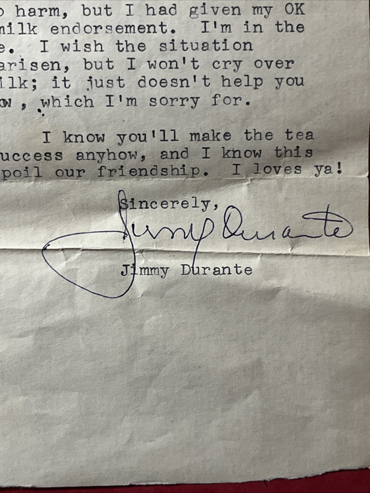 Amazing 1/1 OOAK Legal Letter Signed “Jimmy Durante” 1962 CHOCK FULL O NUTS” LAW