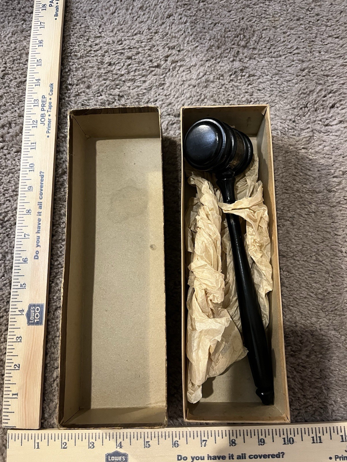 Vintage Wooden Judge Gavel w/ Engraved Metal Band & Box Court Legal Decor