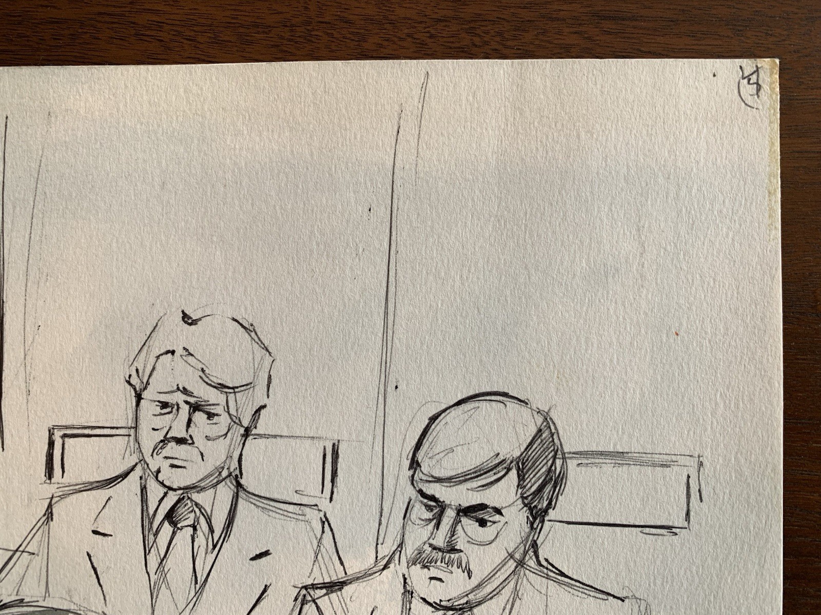 Signed Andy Austin Original «F.A.L.N.» 1981 Courtroom Watercolor Sketch Chicago