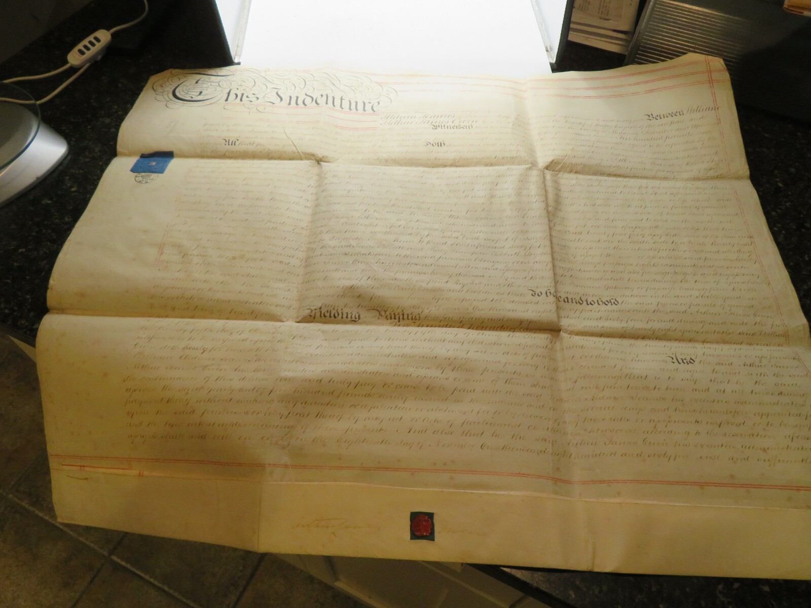 GREAT BRITAIN 1865 LARGE INDENTURE DOCUMENT WITH TAX STAMP OTHER WAX STAMP