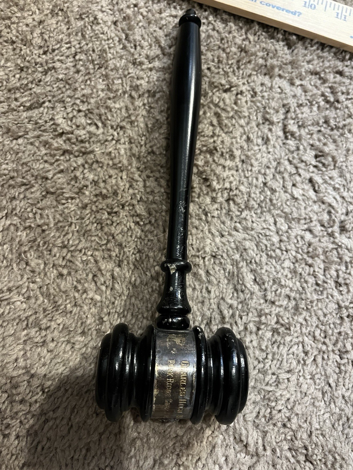 Vintage Wooden Judge Gavel w/ Engraved Metal Band & Box Court Legal Decor